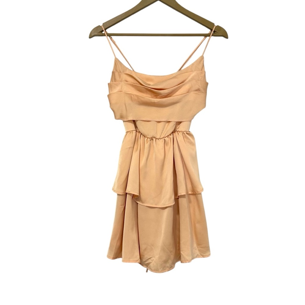 Lucy In The Sky Nude Back Lace Up Mini Dress Size Medium Party Layered Formal